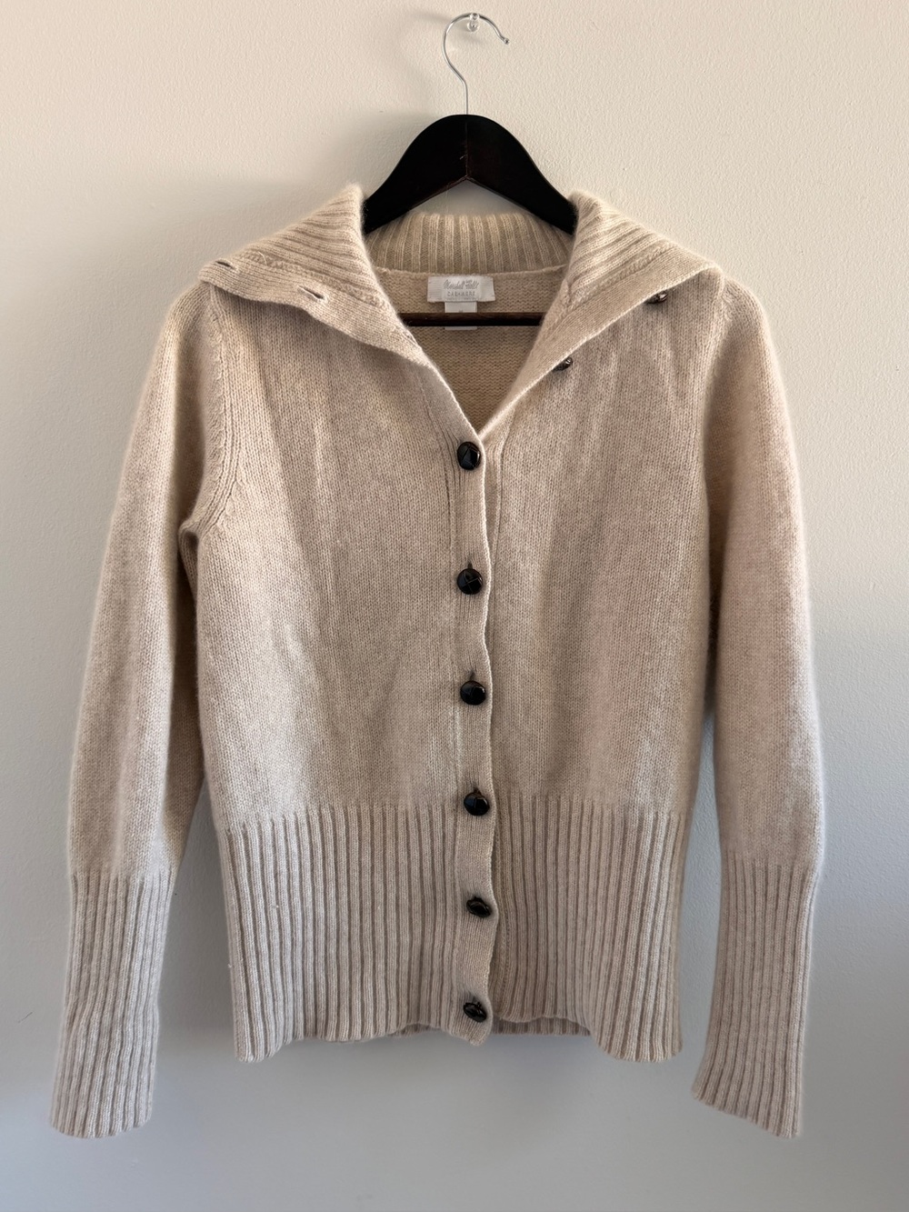 Grandma Core Vintage Marshall Field Cashmere Knit Button Cardigan in Beige